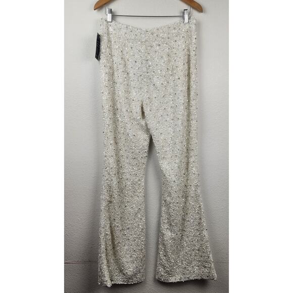 Retrofete Lyra Sequin Pant White Size Large NWT Pockets Wide Leg - Picture 7 of 13